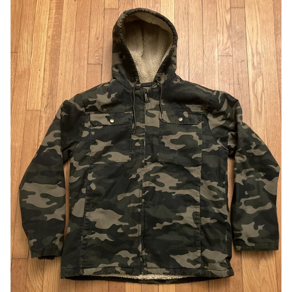 Lee Camo Sherpa-Lined Jacket Coat Western Men’s Size Medium Grunge Hooded